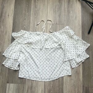 Express White Ruffled Polka Dot Blouse